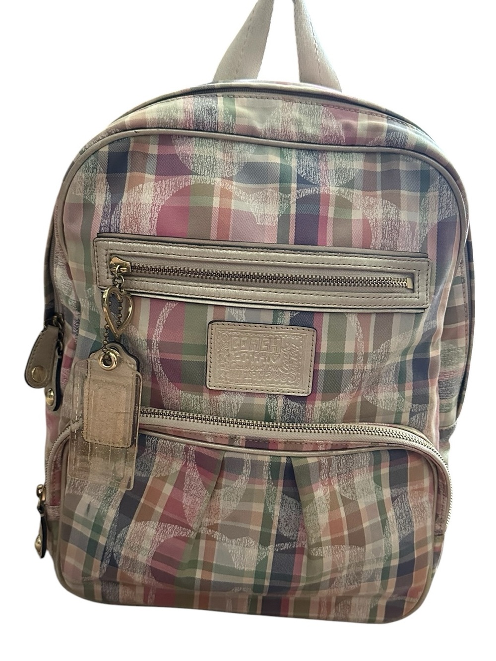 Coach Poppy Signature Madras Pastels Plaid Backpack - Style F21886 (EUC)